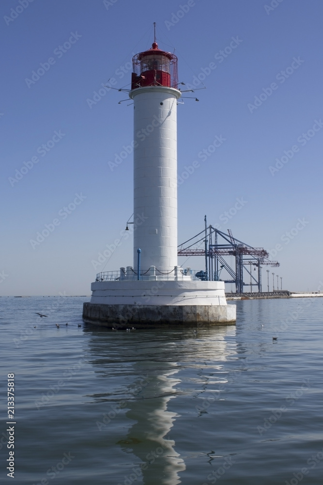 Odessa lighthouse on a sunny day, seascape Ukraine.