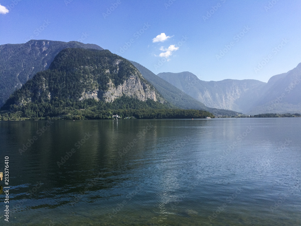 Hallstatter See/Austria - September 14 2016: view over the lake and the mountains in the Hallstatt valley