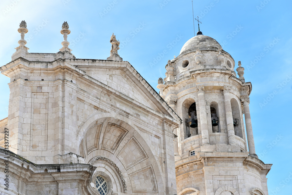 Details from the facade of the Cadiz Cathedral, also known as Catedral Nueva (New Cathedral), Spain
