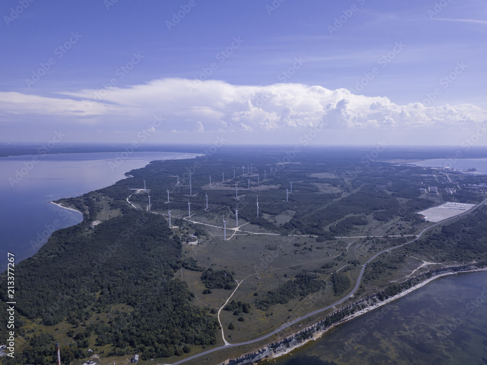 Aerial view of Wind power stations, Paldiski, Peninsula Pakri, Estonia