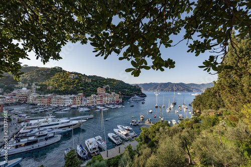 Portofino e il golfo del Tigullio, panorama di lusso con yachts e vita alla moda