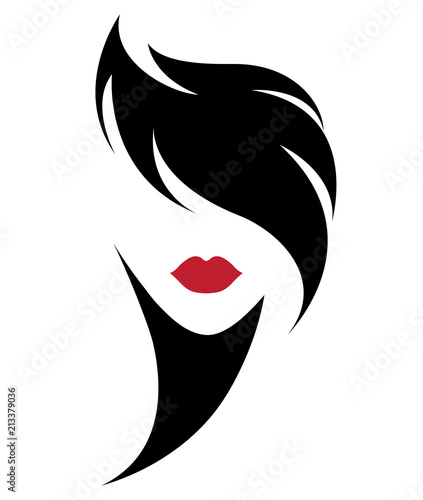 women short hair style icon, logo women on white background