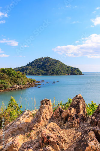 Rock cliff and seascape from Noen Nangphaya View Point in Chanthaburi, east of Thailand