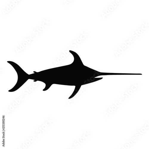A black and white silhouette of a swordfish