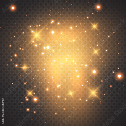 abstract background of real dust particles with backlight with a real flash lens. shiny lights. Abstract Festive vintage lights are defocused. Christmas and New Year's holiday.