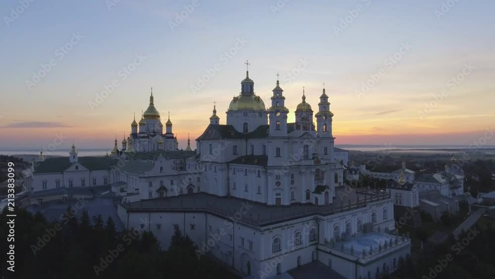 Aerial view of Holy Dormition Pochayiv Lavra, an Orthodox monastery in Ternopil Oblast of Ukraine. Eastern Europe Aerial view of Holy Dormition Pochayiv Lavra, an Orthodox monastery in Ternopil Oblast of Ukraine. Eastern Europe