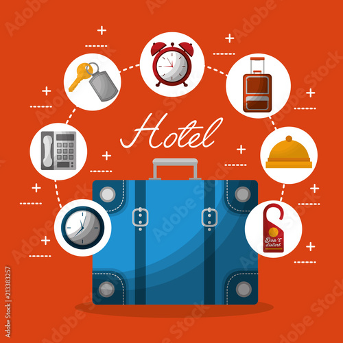 hotel building taxi and suitcase