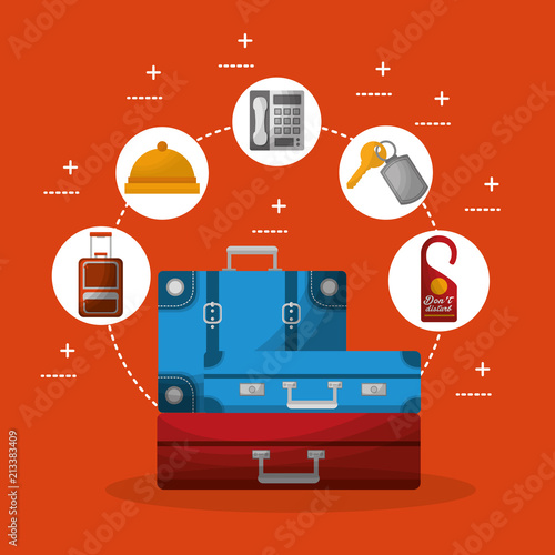 hotel building taxi and suitcase