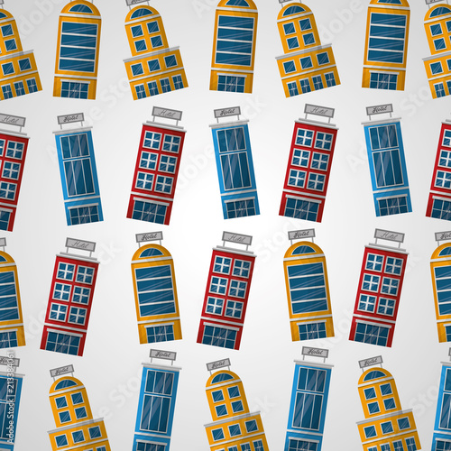 hotel building taxi and suitcase