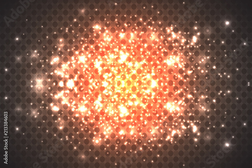 abstract background of real dust particles with backlight with a real flash lens. shiny lights. Abstract Festive vintage lights are defocused. Christmas and New Year's holiday.