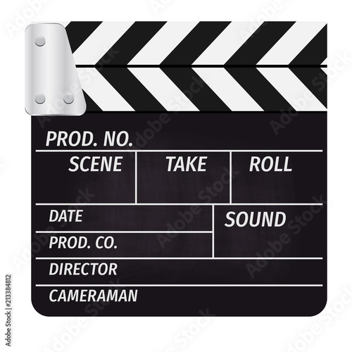 Clapperboard - movie clapper vector. Open black clapper board for the action scene or filming and shooting movie. Cinéma. Filmklappe geöffnet und leer.