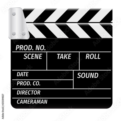 Clapperboard - movie clapper vector. Open black clapper board for the action scene or filming and shooting movie. Cinéma. Filmklappe geöffnet und leer.