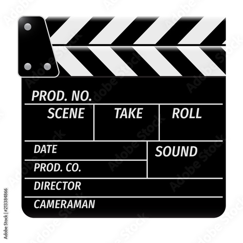Clapperboard - movie clapper vector. Open black clapper board for the action scene or filming and shooting movie. Cinéma. Filmklappe geöffnet und leer.