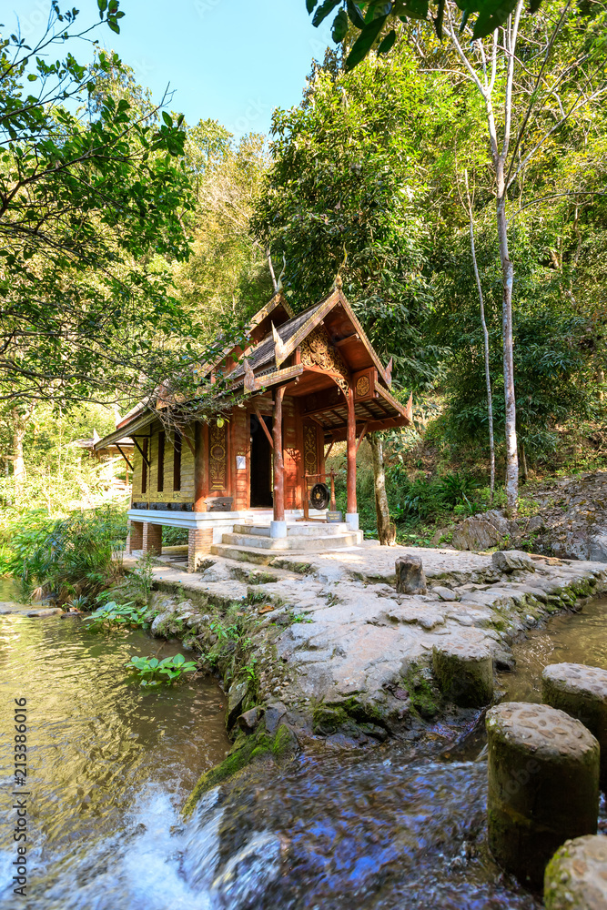 Mid-stream chapel at Wat Khantha Phueksa temple in Mae Kampong village, Chiang Mai, Thailand