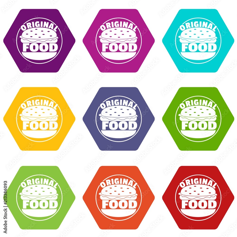 Original burger icons 9 set coloful isolated on white for web