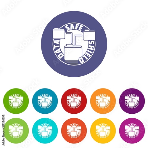 Data save shield icons color set vector for any web design on white background