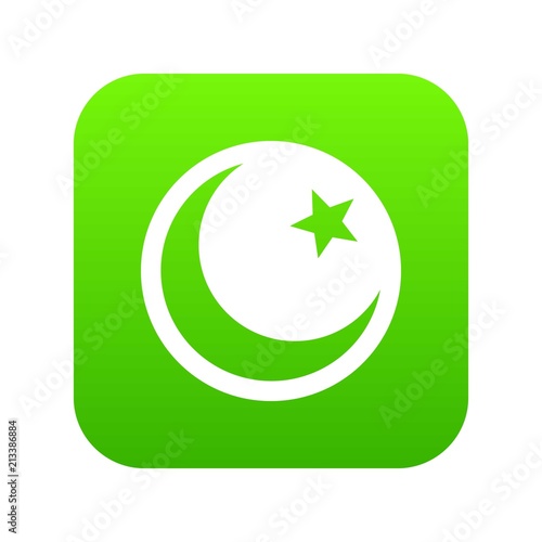 Crescent and star icon digital green for any design isolated on white vector illustration
