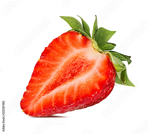Vászonkép Fresh strawberry half isolated on white background with clipping path