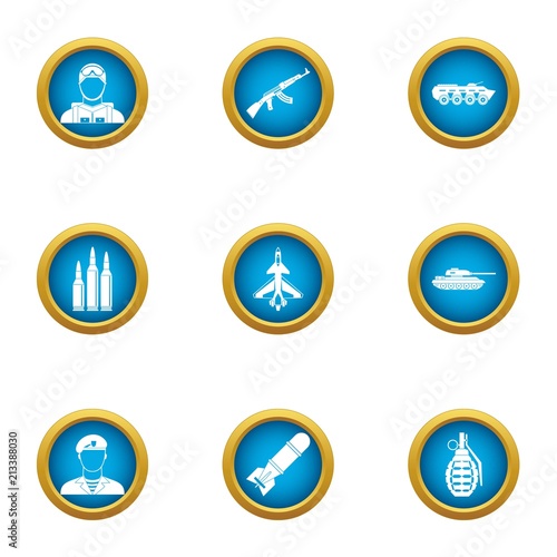Military takeover icons set. Flat set of 9 military takeover vector icons for web isolated on white background