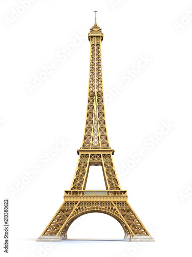 Print op canvas Eiffel Tower golden isolated on a white background