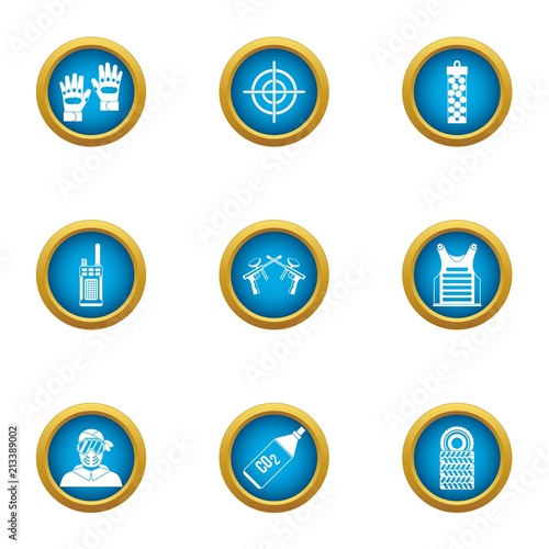 Airsoft icons set. Flat set of 9 airsoft vector icons for web isolated on white background