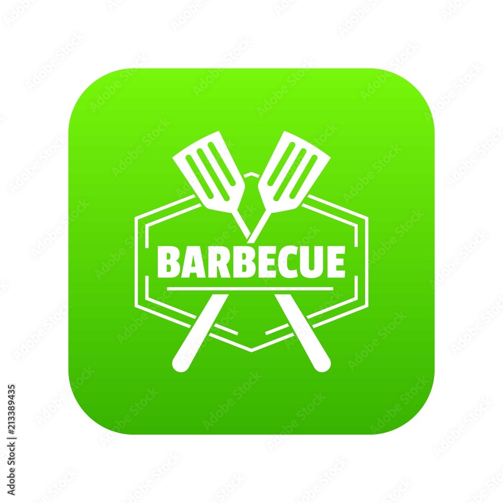 Barbecue icon green vector isolated on white background