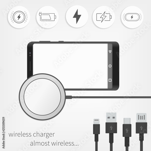 Wireless charger and Smartphone concept.