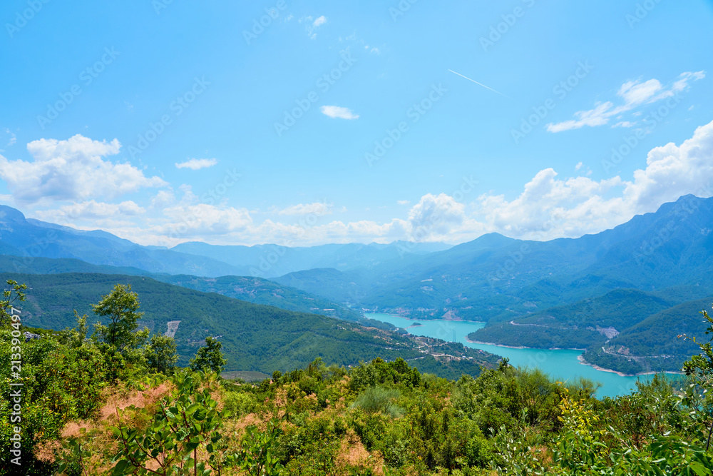 Mountain river valley landscape with cloudy sky in Alanya, Turkey.