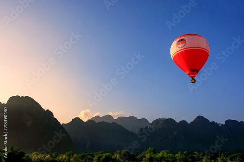 Hot air balloon flying in Vang Vieng, Vientiane Province, Laos
