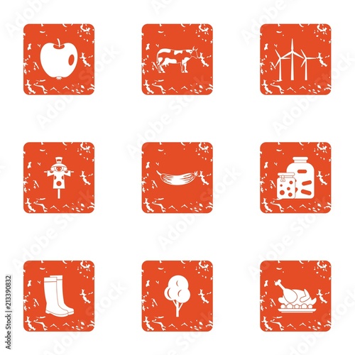 Peasant icons set. Grunge set of 9 peasant vector icons for web isolated on white background