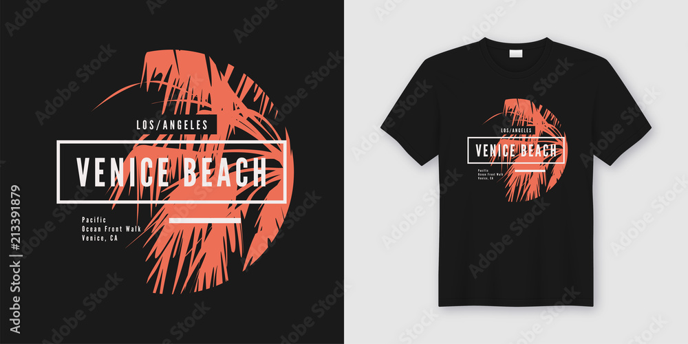 Venice beach t-shirt and apparel trendy design with palm tree si - obrazy, fototapety, plakaty 