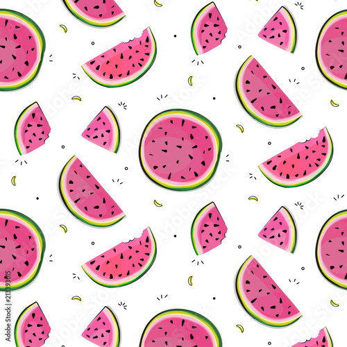 Vector watermelon slices cards.Colorful summer fruit background