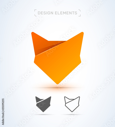 Fox logo template. Origami, material design, flat and line art style icon collection