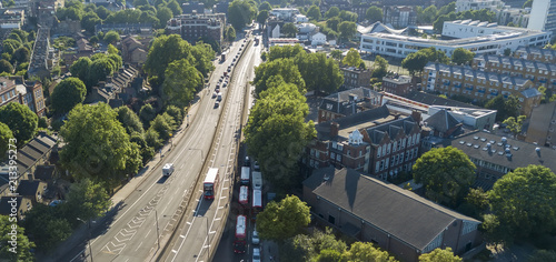 Aerial view of Bricklayers Arms Roundabout Flyover Bermondsey Tower Bridge road London UK photo