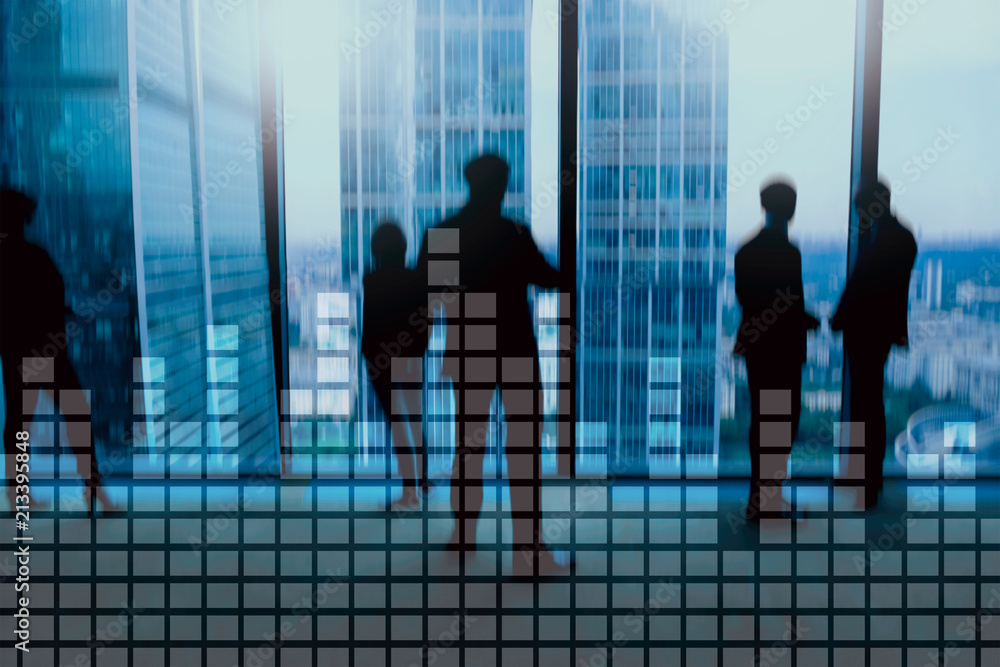 Financial chart on blurred skyscraper office background. Financial chart on blurred skyscraper office background.