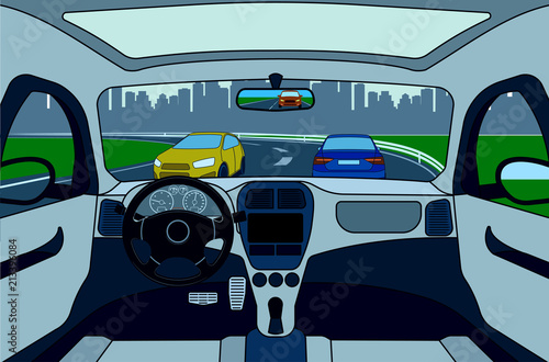 View of the road from the car interior vector illustration.
