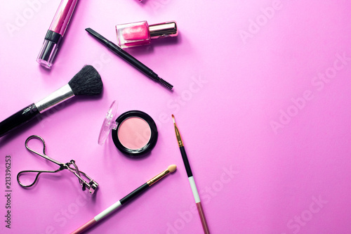 Fototapeta Naklejka Na Ścianę i Meble -  makeup cosmetic luxury beautiful color pink and background copy