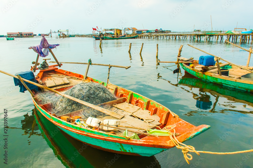 Fishing boat in Traditional fishing floating village, Phu Quoc Island in Vietnam