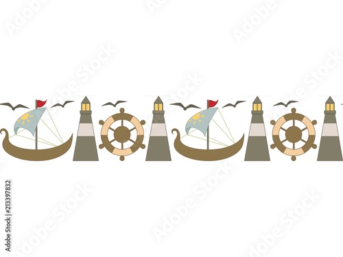 seamless border with a sea theme in the Scandinavian style. Vector illustration.