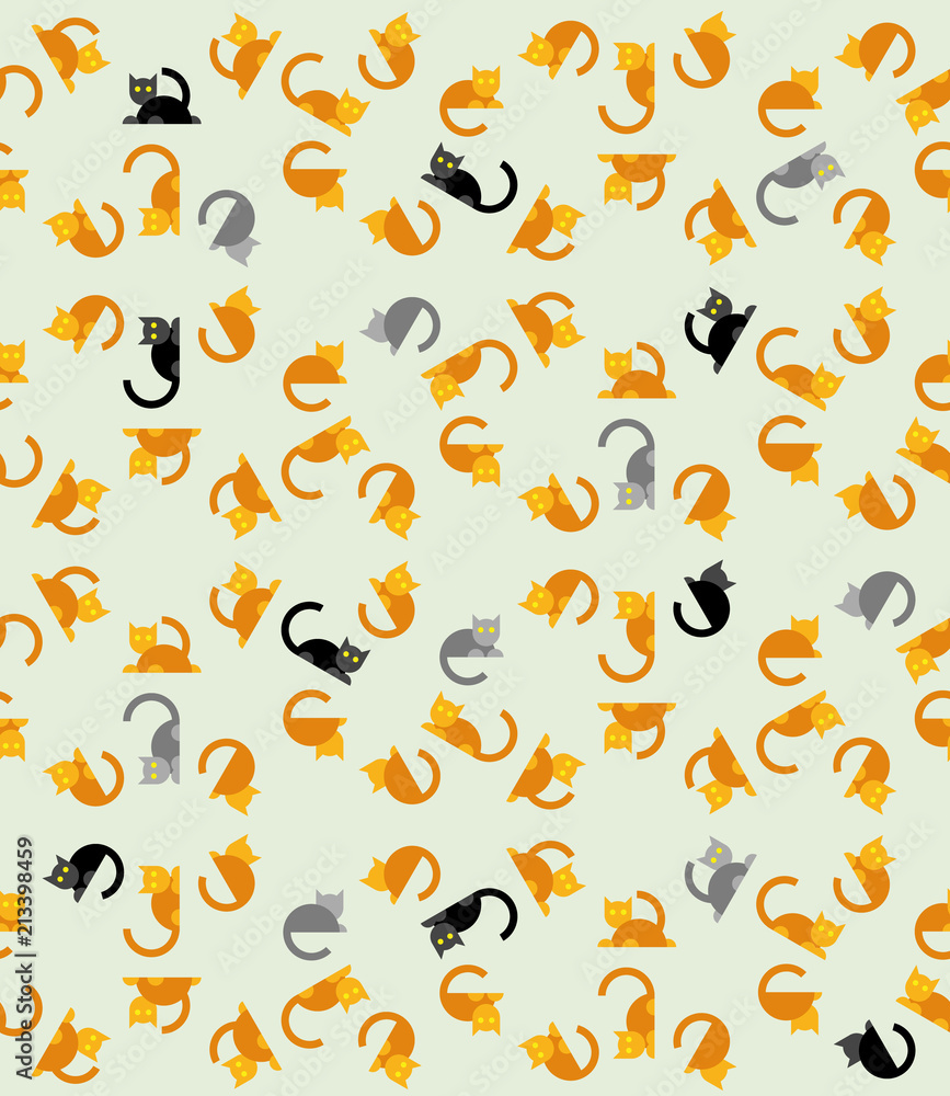 Seamless flat cats pattern. Cartoon pets background.