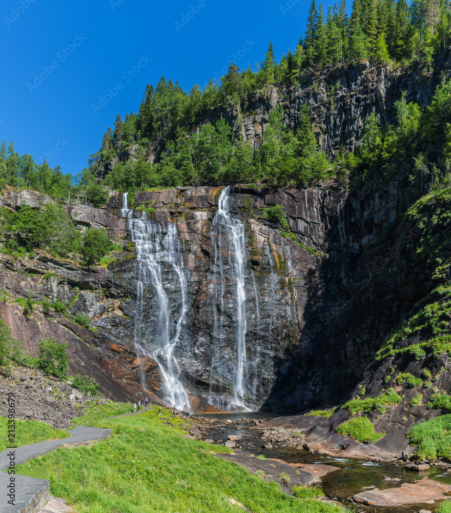 Fototapeta premium View of the Skjervsfossen waterfal. National park Hardangervidda, Norway, Europe.