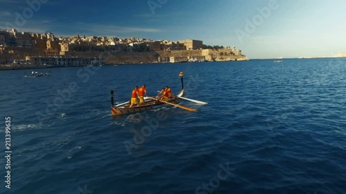 A regatta boat close to the finish Line photo