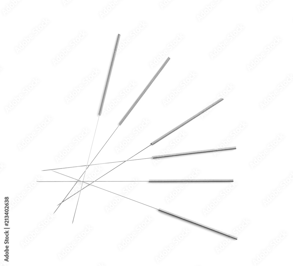 Needles for acupuncture on white background Needles for acupuncture on white background