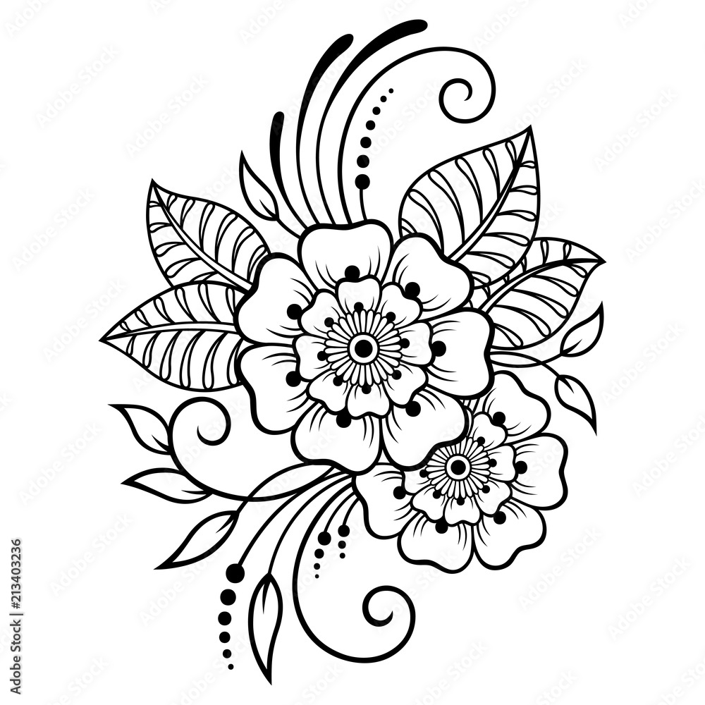 Fototapeta Mehndi flower pattern for Henna drawing and tattoo. Decoration in ethnic oriental, Indian style.