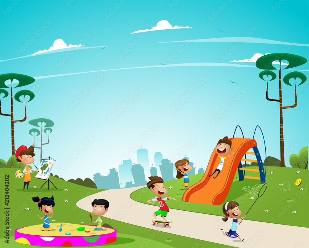Naklejka premium Children play in the playground