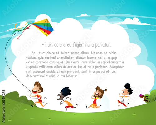 Cartoon kids flying kites
