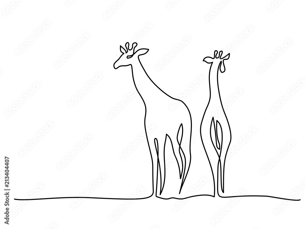 Fototapeta premium Continuous one line drawing. Giraffe walking symbol. Logo of the giraffe. Vector illustration