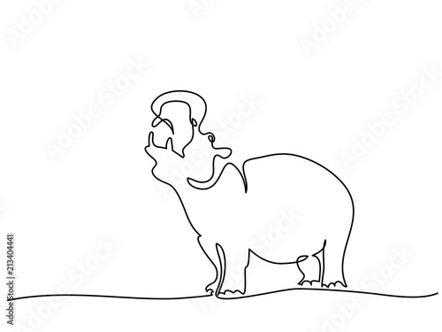 Continuous one line drawing. Hippo silhouette symbol. Logo of the Hippo. Vector illustration