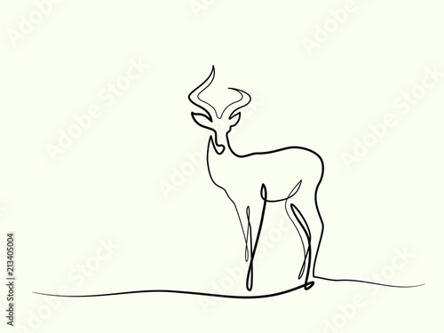 Continuous one line drawing. Impala walking symbol. Logo of the Impala. Vector illustration