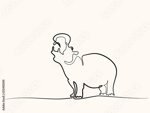 Continuous one line drawing. Hippo silhouette symbol. Logo of the Hippo. Vector illustration